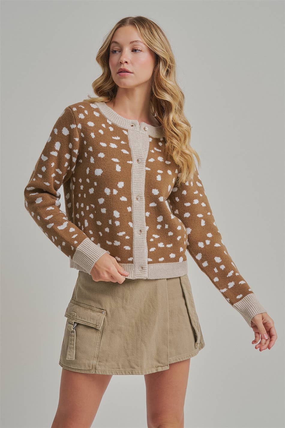 Deer Pattern Contrast Trim Cardigan