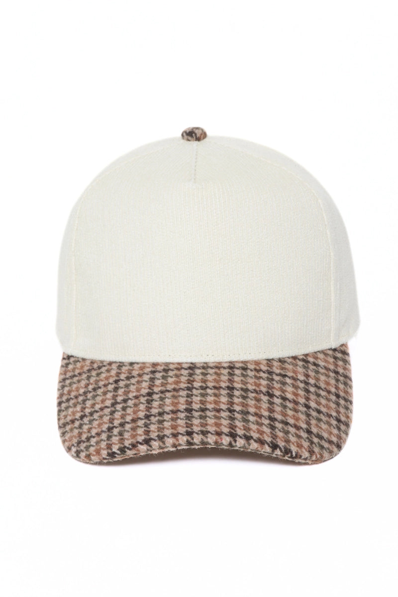 Plaid Brim Beige Blank Hat