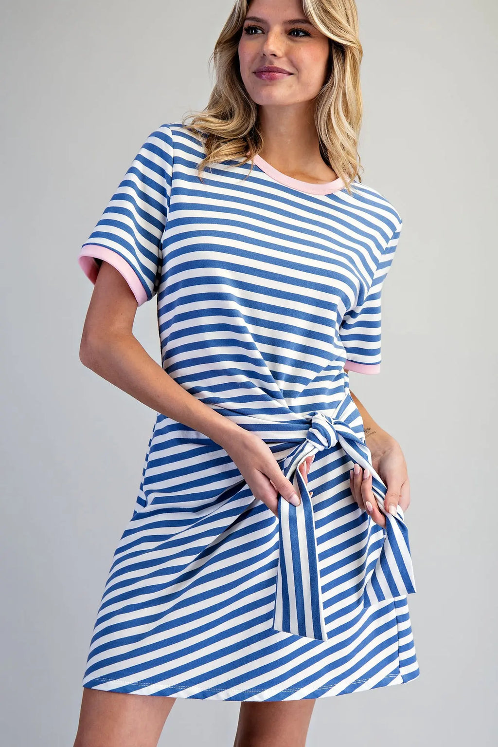 Striped Waist Tie Mini Dress