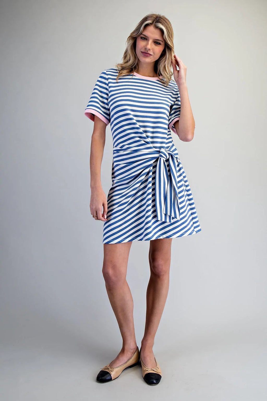 Striped Waist Tie Mini Dress