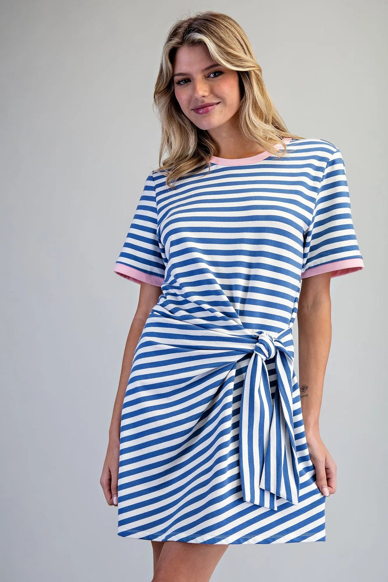 Striped Waist Tie Mini Dress