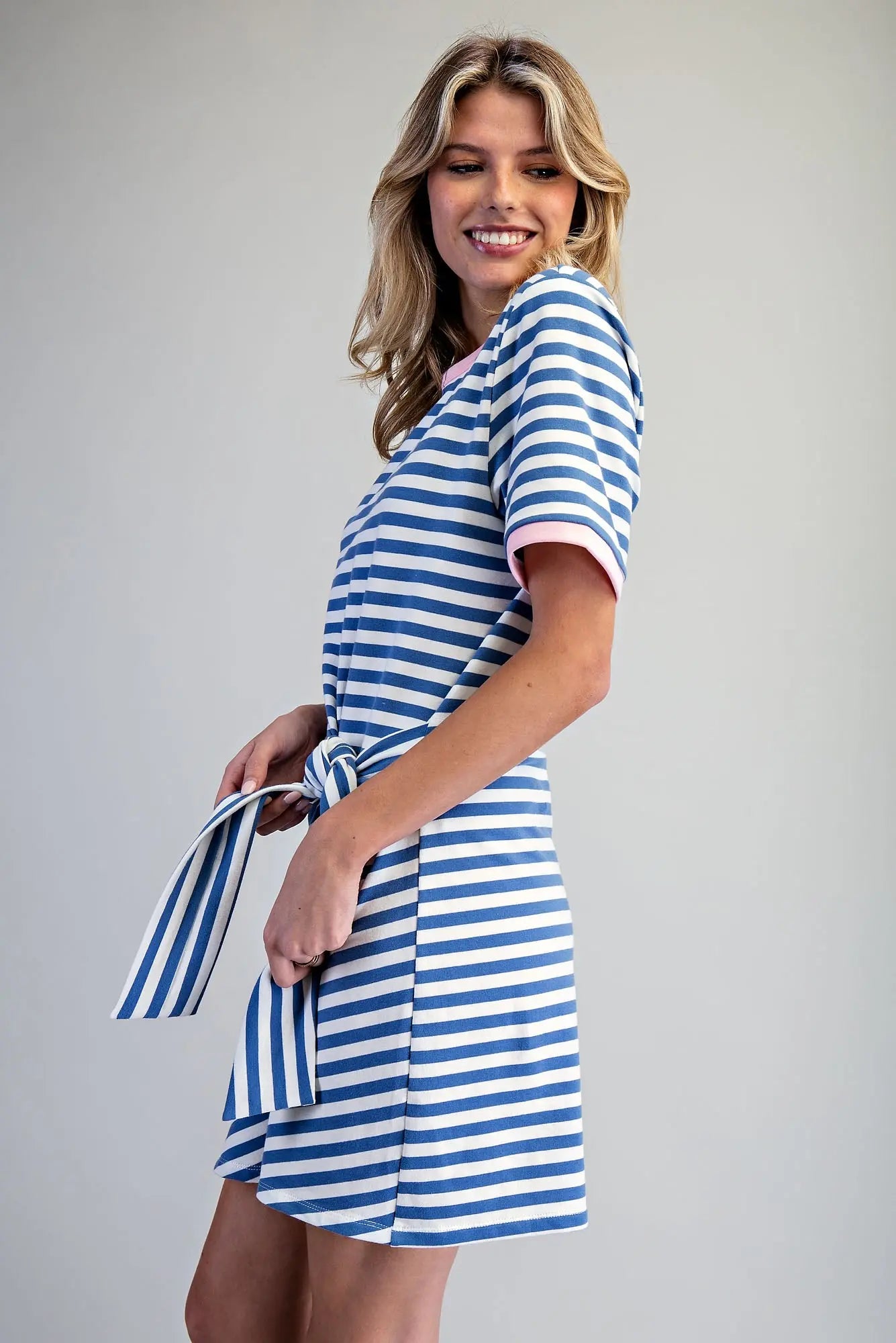 Striped Waist Tie Mini Dress