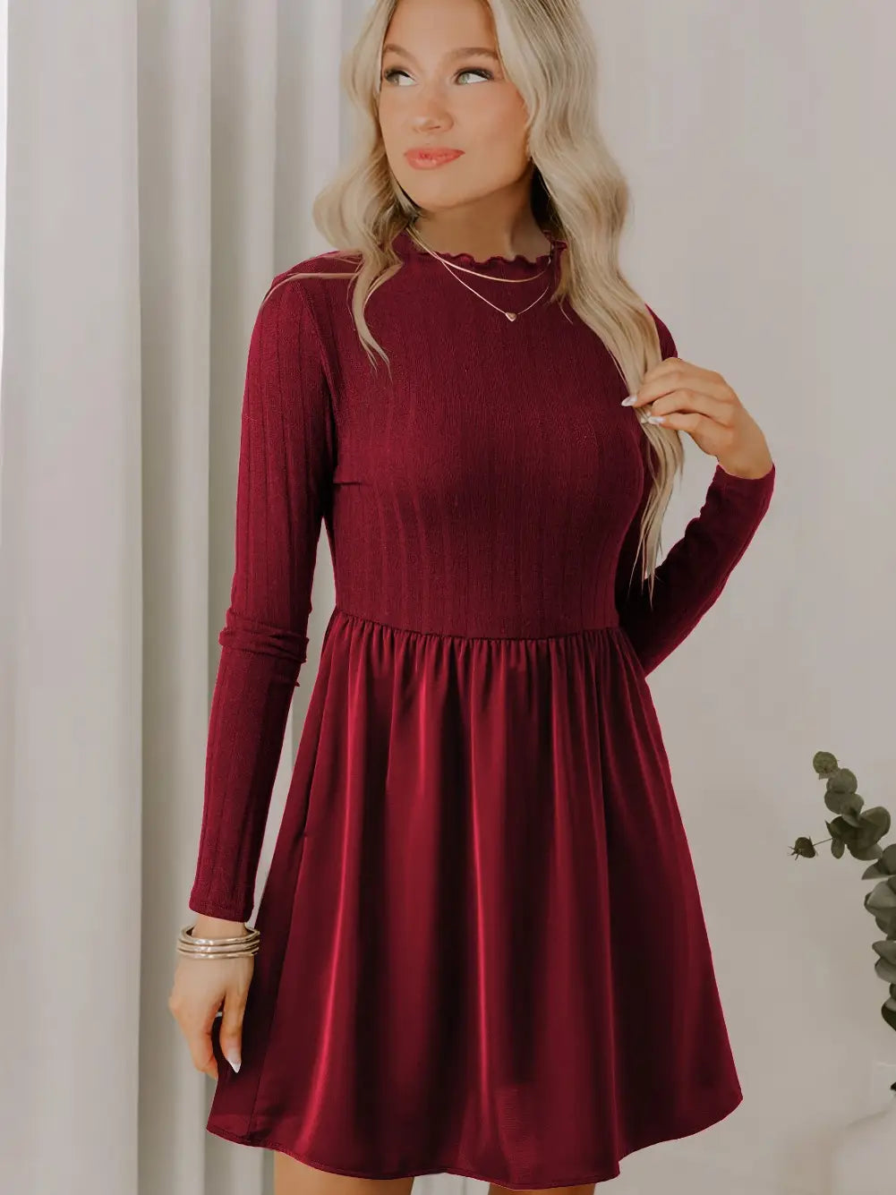 Dahlia Red Ribbed Knit Mini Dress