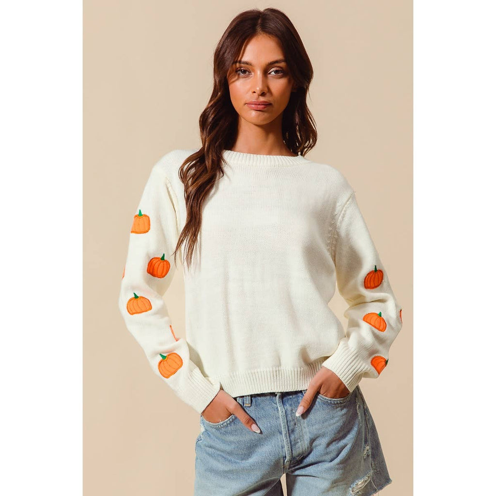 Pumpkin Embroidered Sweater