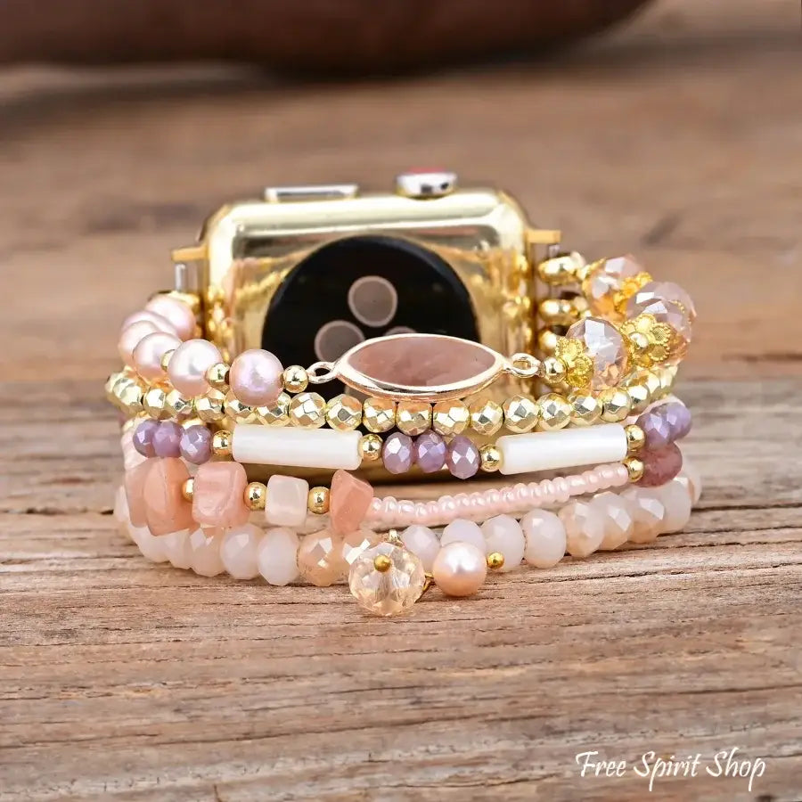 Pink Aventurine & Pearl Stretchable Apple Watch Band
