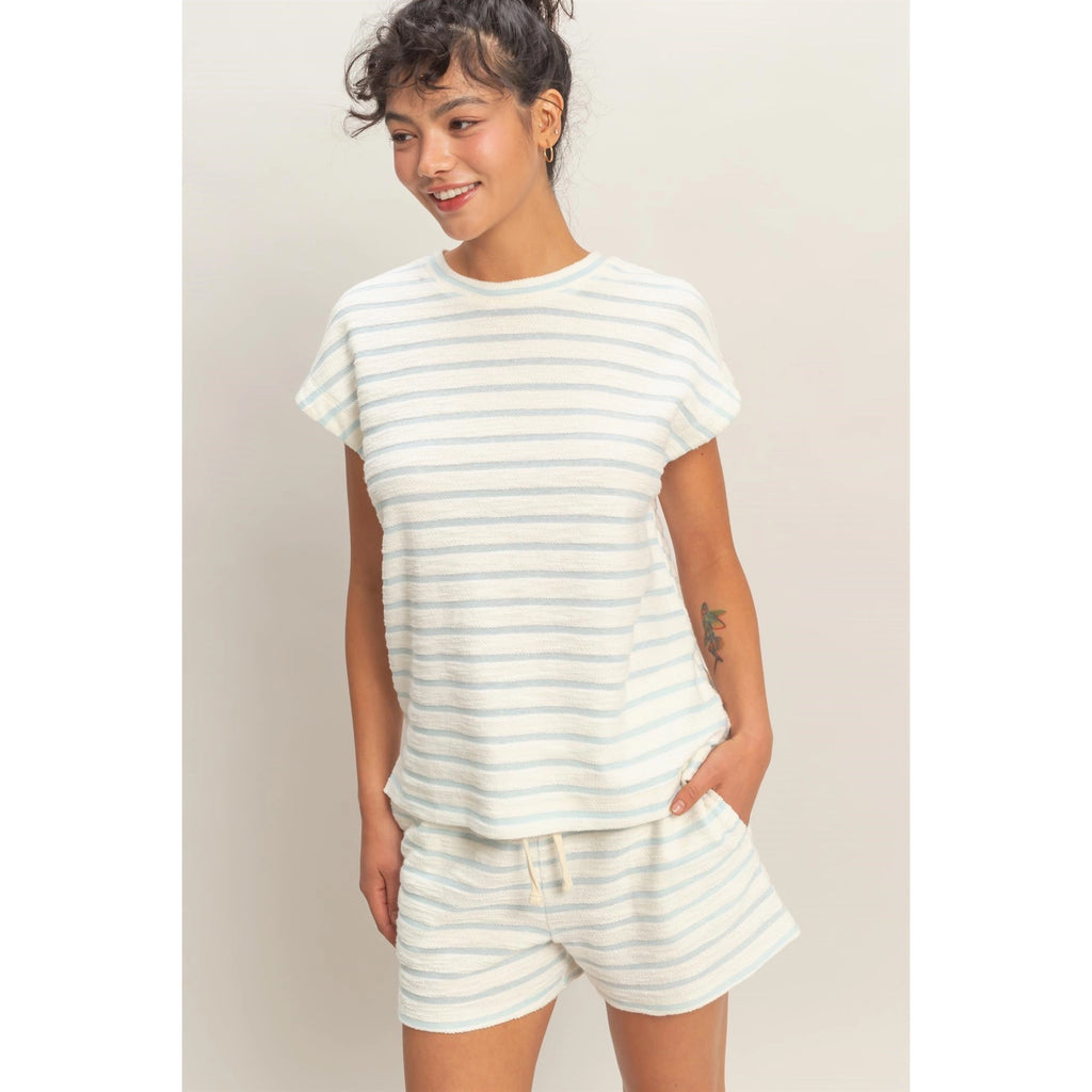 Baby Blue Striped Round Neck