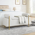 White/Beige/Green Linen Storage Bench - Iron Legs