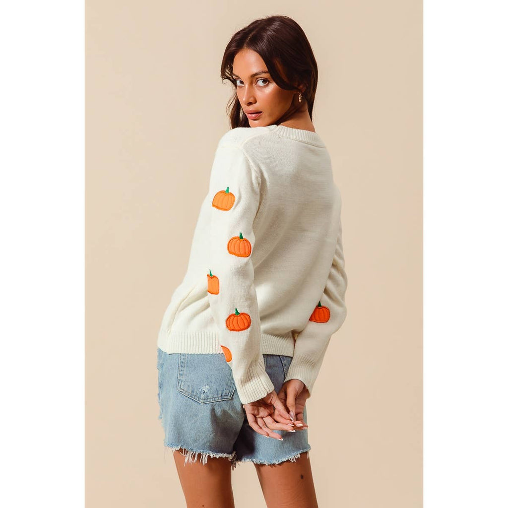 Pumpkin Embroidered Sweater
