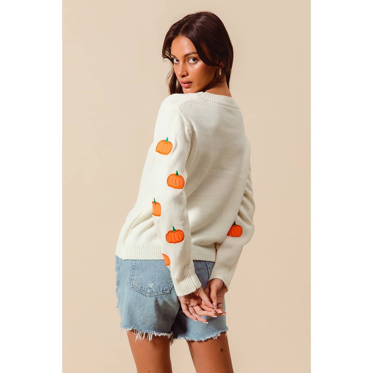 Pumpkin Embroidered Sweater