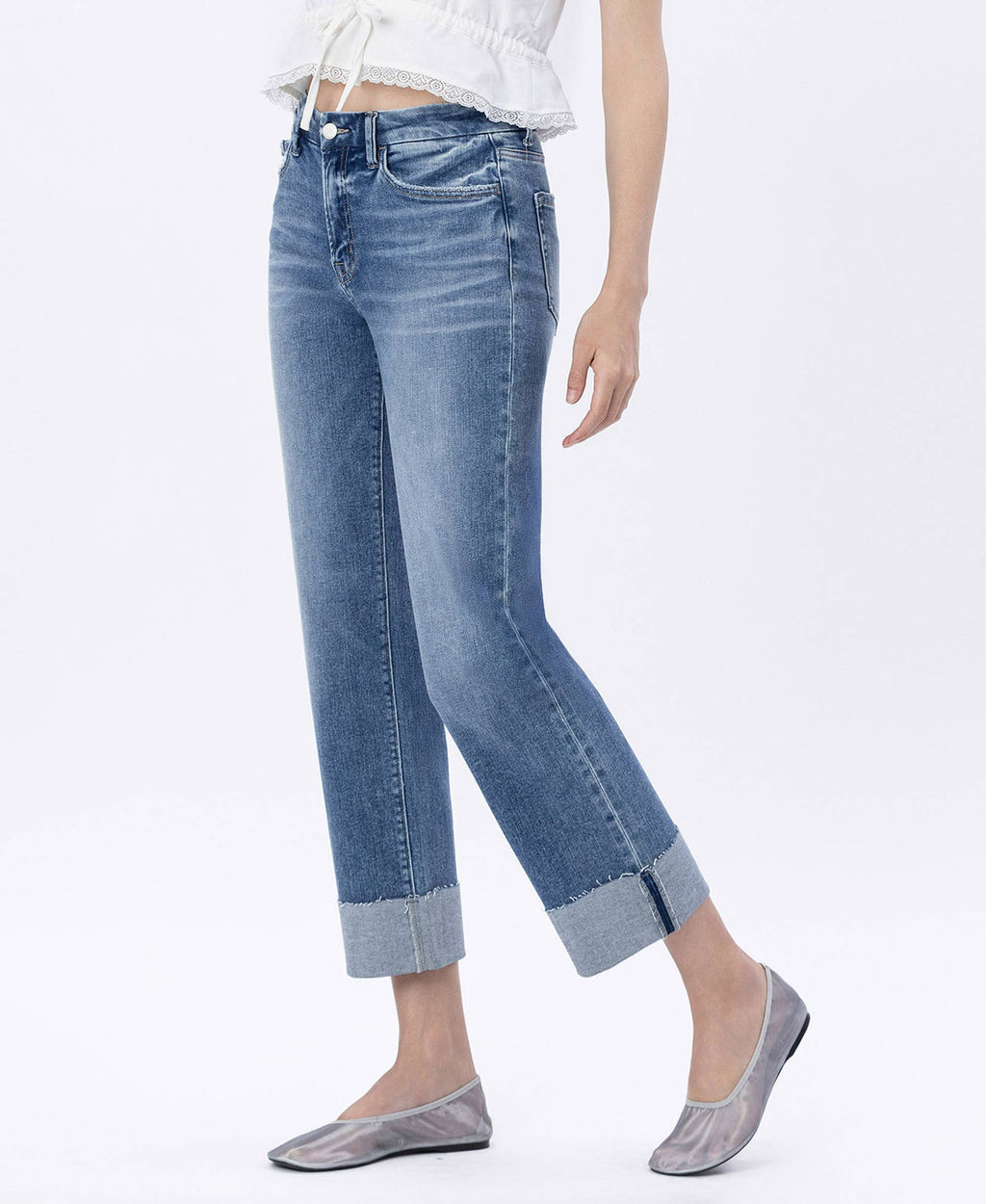 High Rise Cuffed Straight Leg