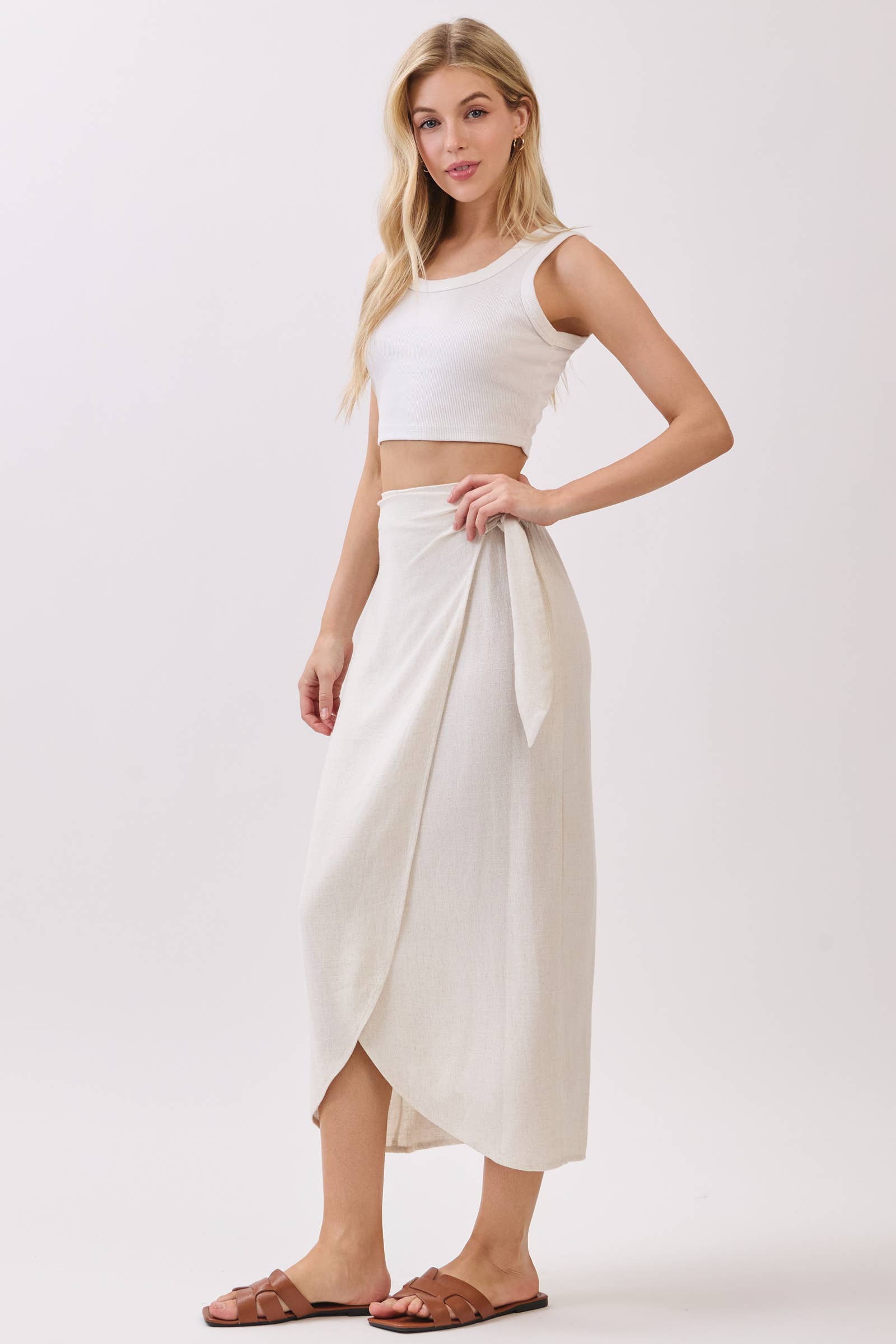SIDE TIE WRAP MIDI SKIRT
