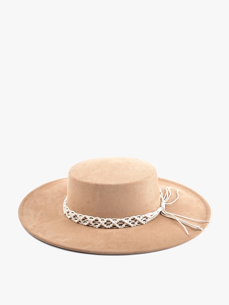 Suede Boater Hat w/ Macrame Band
