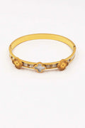 Gold and Pearlized Clover Hinged Bangle