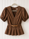 Contrast Stitch Belted Peplum