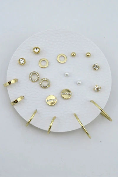 Set of 10 Geometric Stud and Hoop Sets Gold