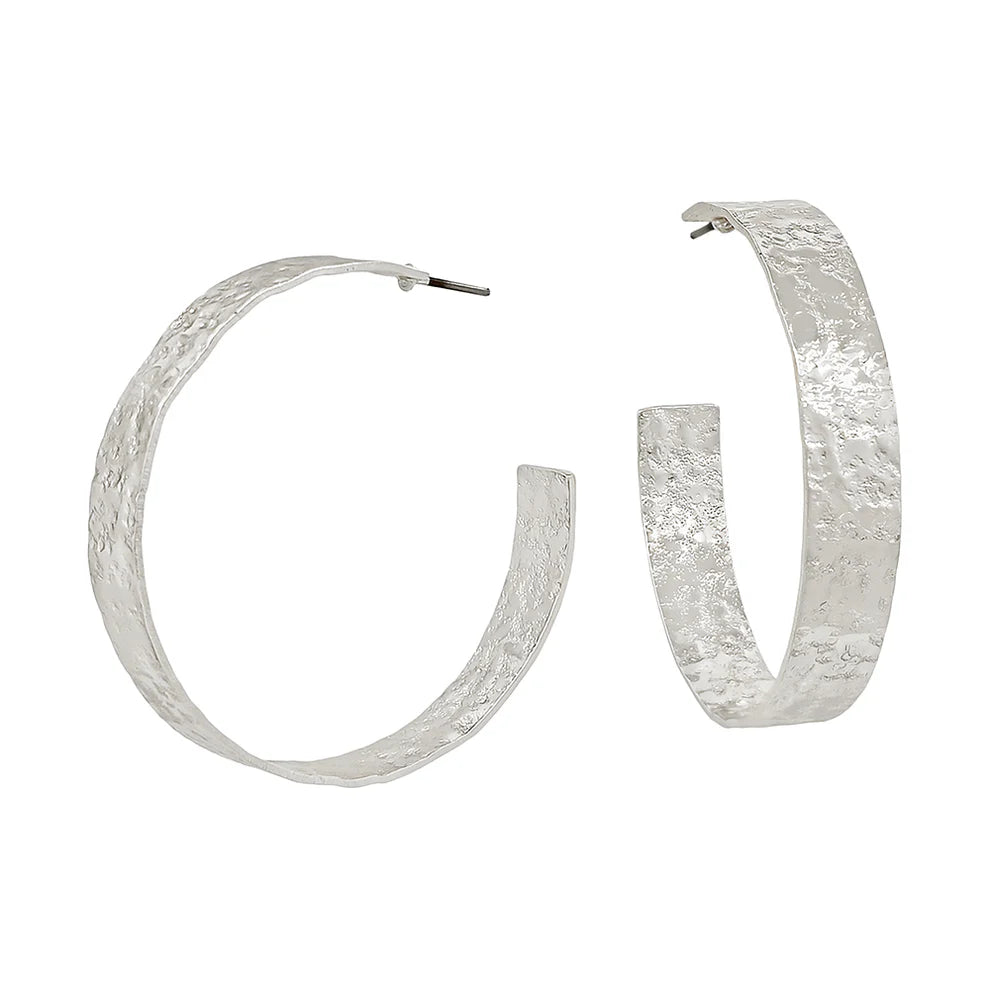 Silver Textured 1.75" Hoop, 7mm Wide