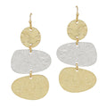 Hammered Gold and Silver Two Tone 1.5" Circle Drop Earrings