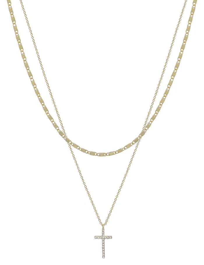 Gold Layered Chain with Rhinestone Cross