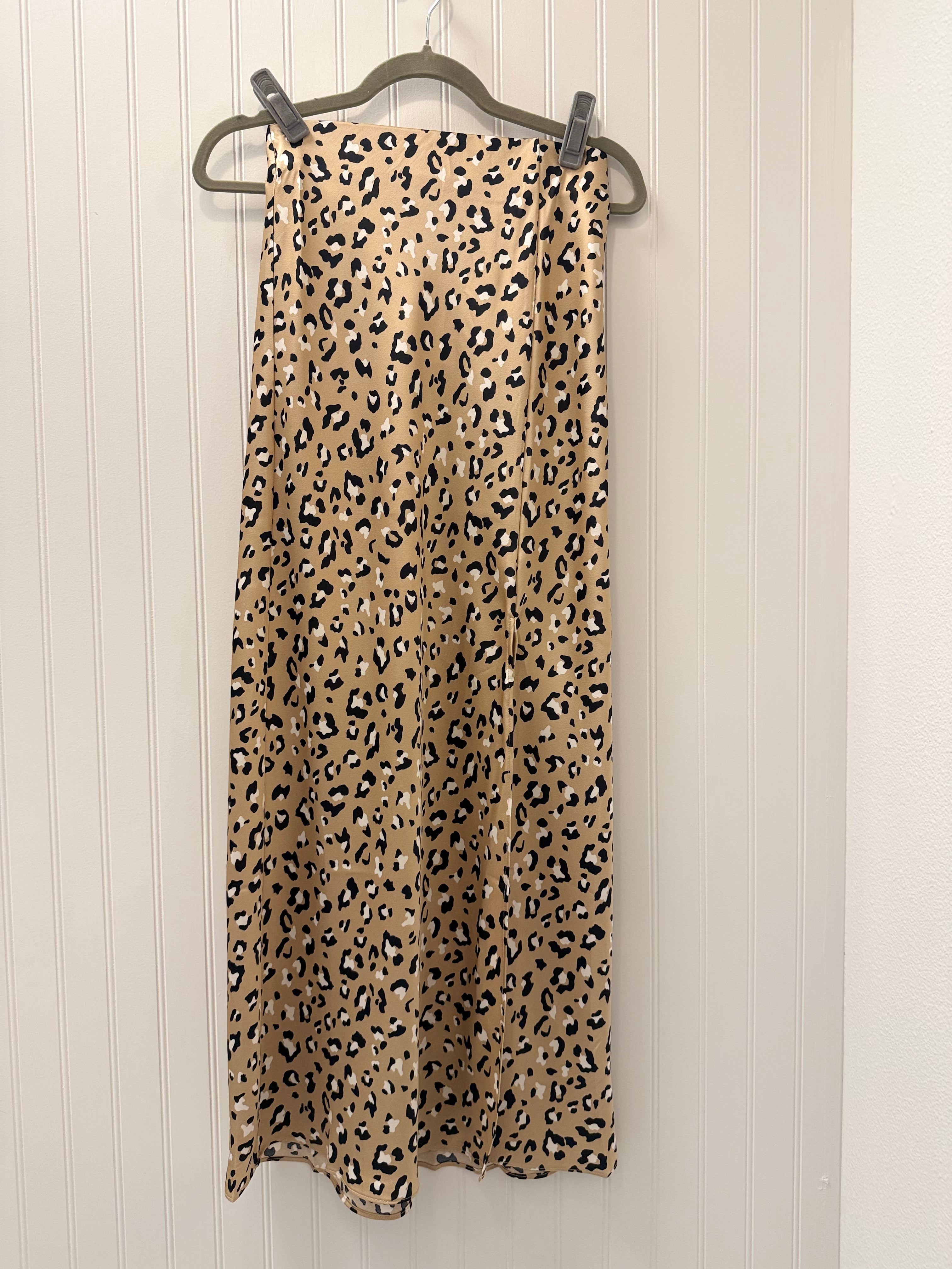 Satin Leopard Print Midi Skirt