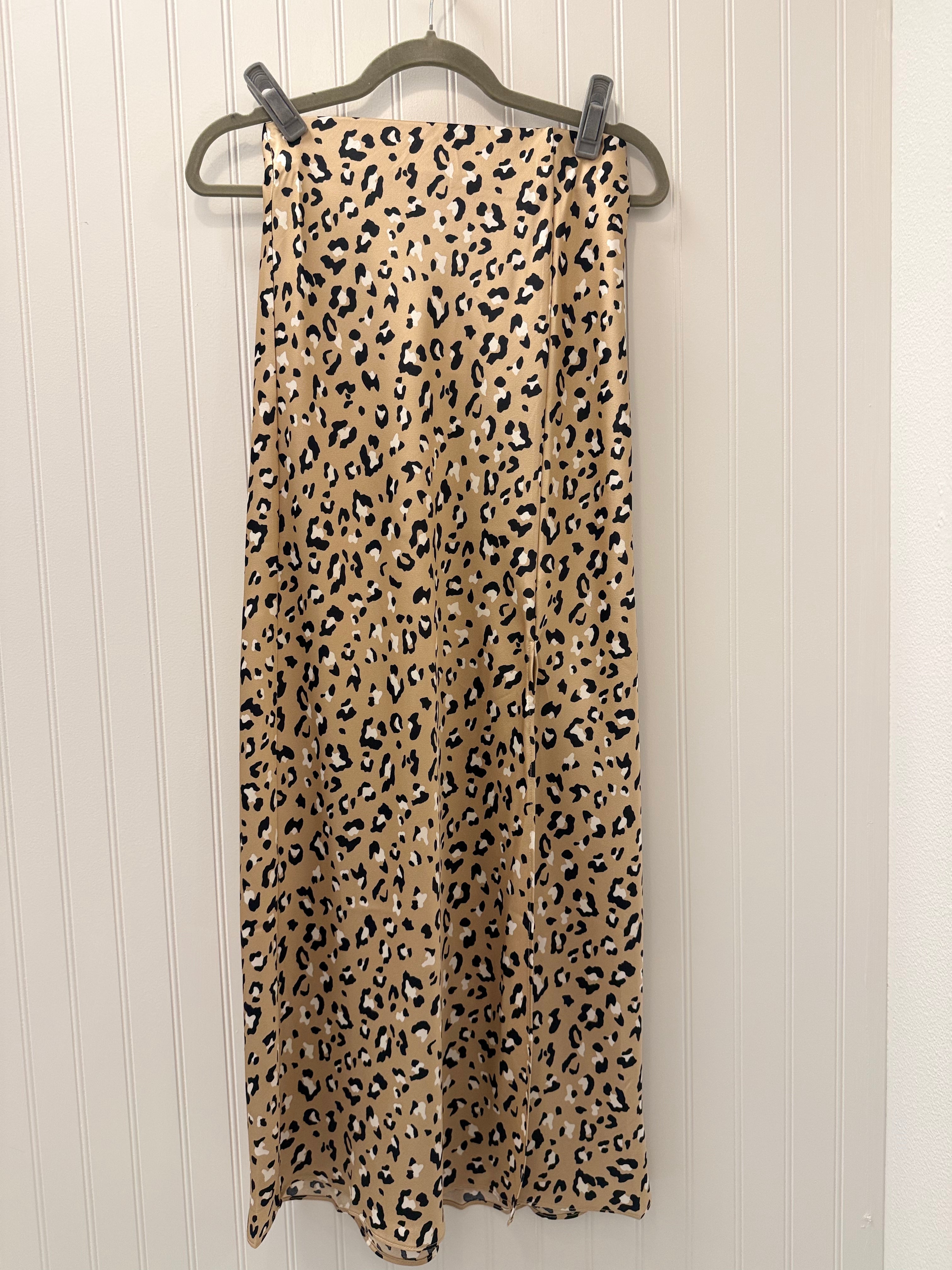 Satin Leopard Print Midi Skirt