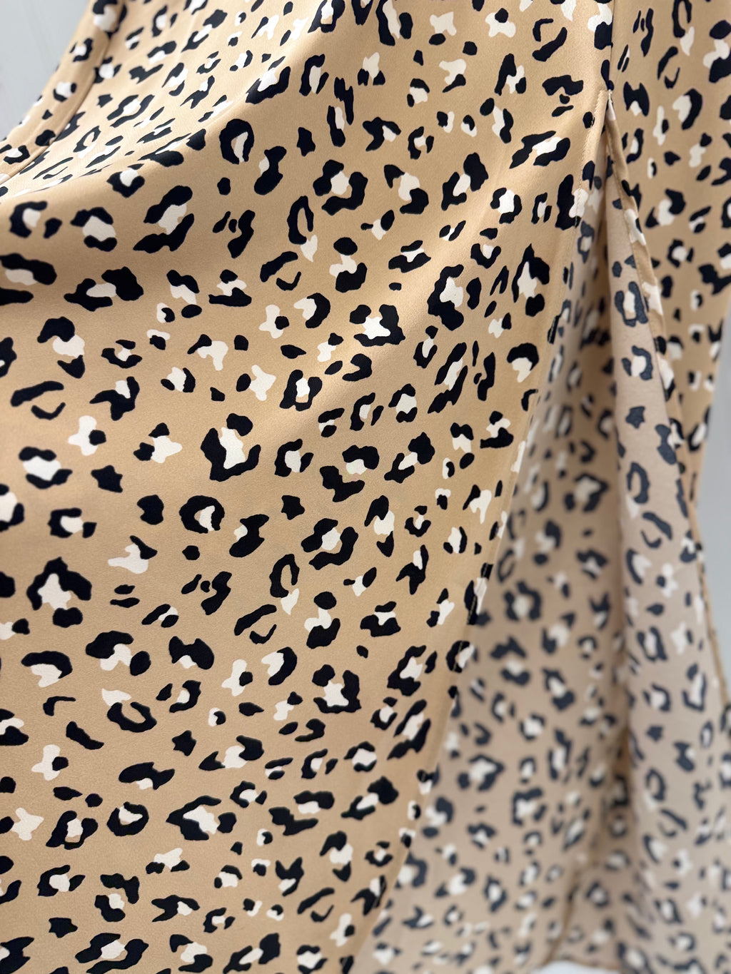 Satin Leopard Print Midi Skirt