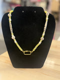 Chartreuse Jade & Bone Carabiner Necklace