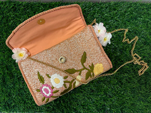 Beaded Rose Floral Clutch