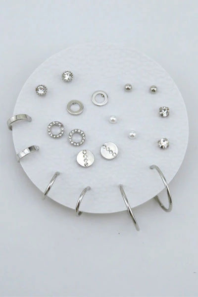 Set of 10 Silver Geometric Stud and Hoop Sets Silver