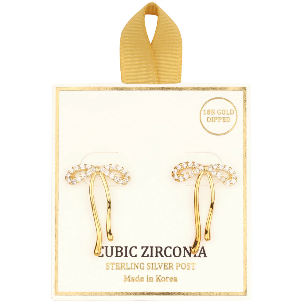 Gold Bow with Rhinestone with Sterling Silver Post Hypoallergenic Earring