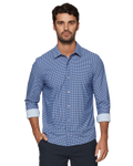 Navy Gingham Stretch Shirt
