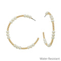 Water Resistant Gold 2mm with 3mm Pearl Beaded 2" Hoop Earring
