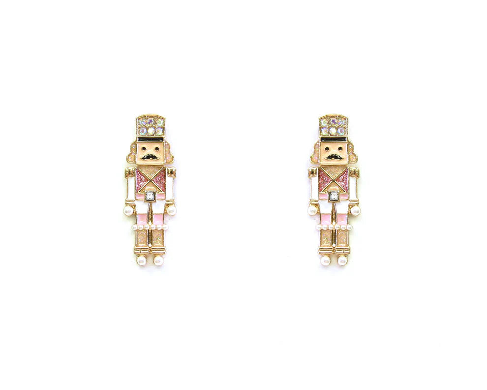 White Color Coated Metal Nutcracker 2.75" Earrings