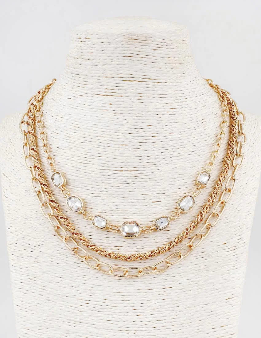 Gold Layered Chain with Clear Crystal