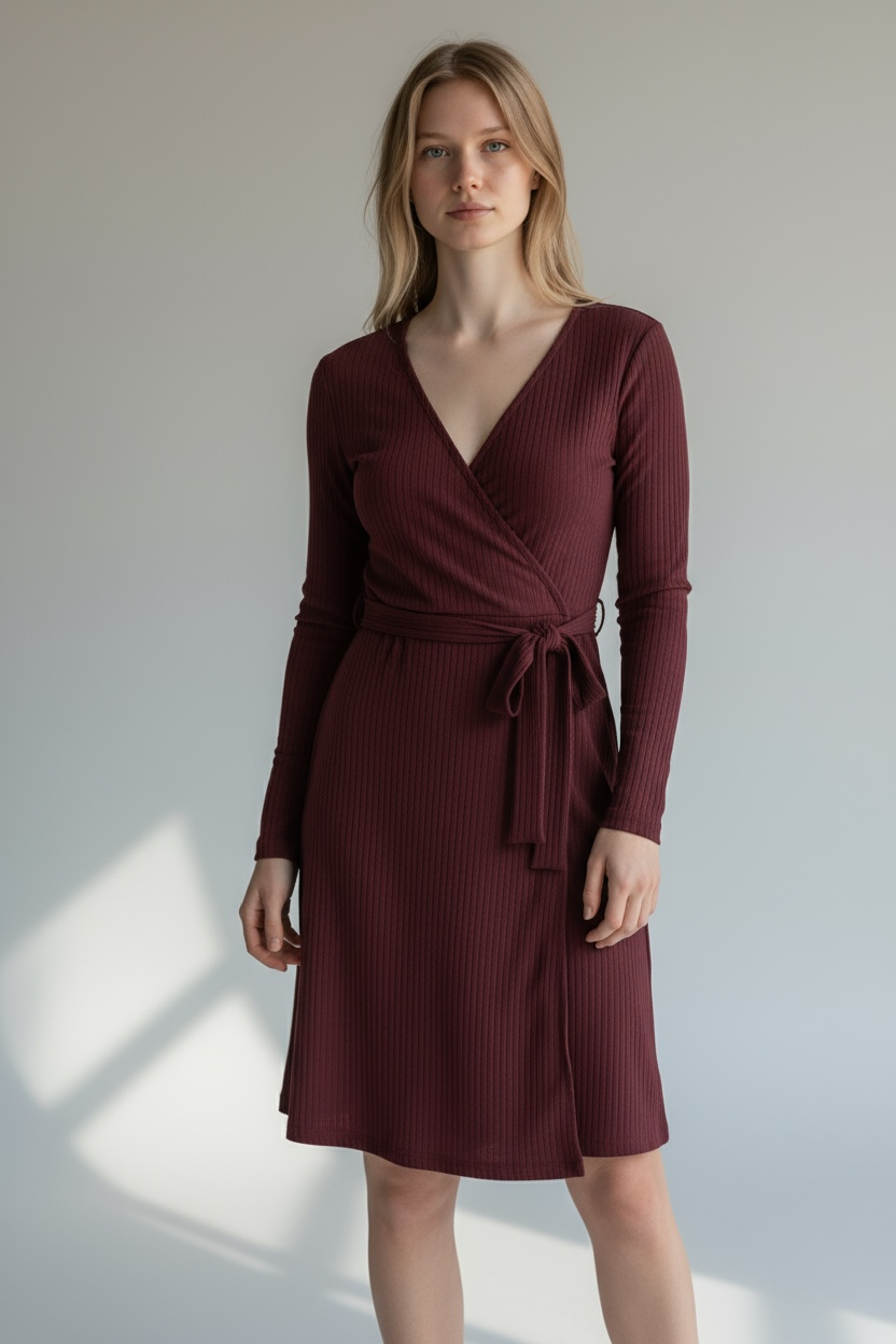Long Sleeve Ribbed Knit Midi Dress