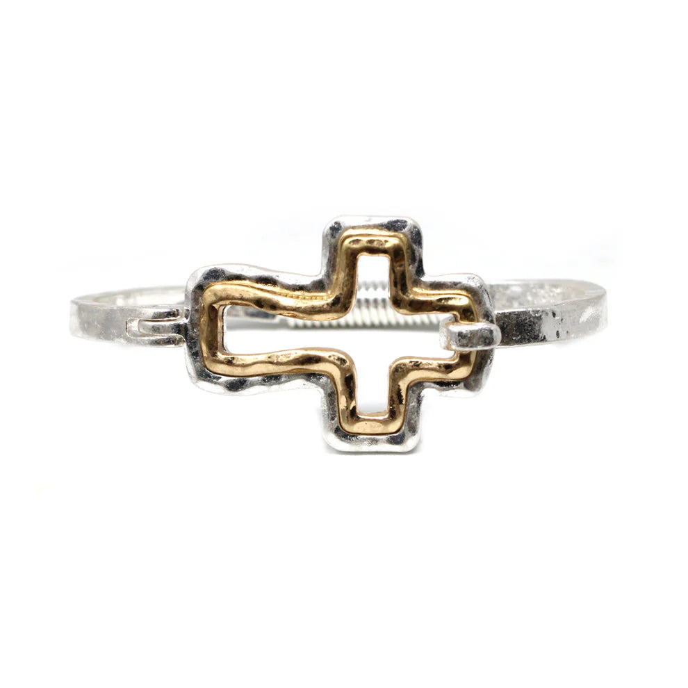 Silver Hinge Bracelet with Gold Cross