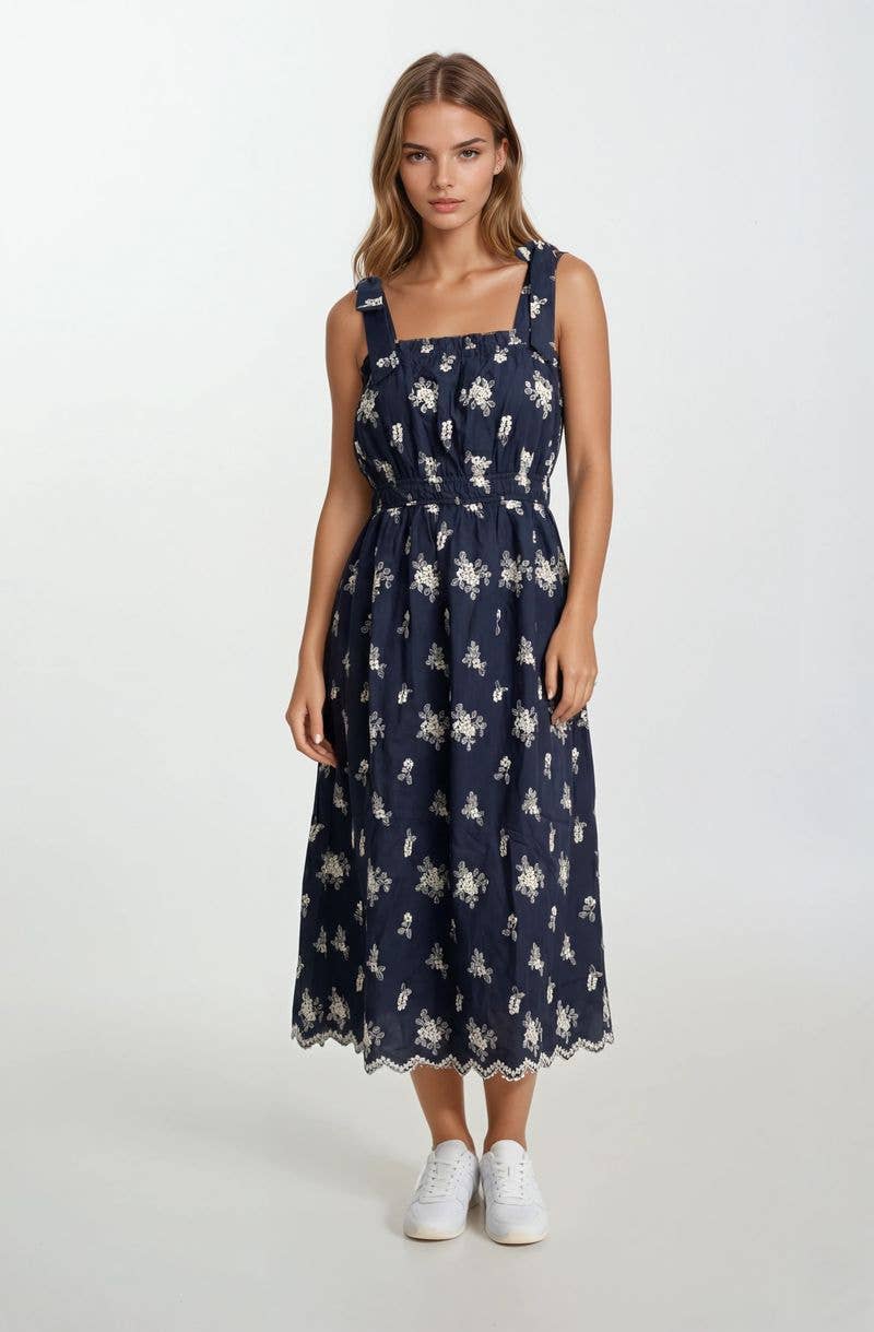 EYELET MIDI DRESS