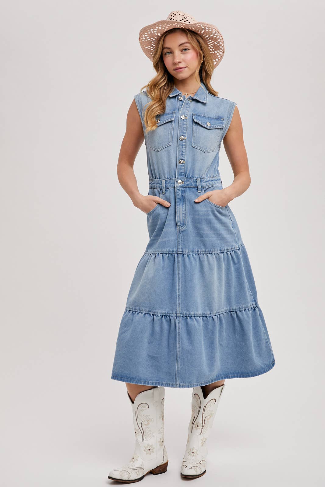 Denim Sleeveless Midi Dress