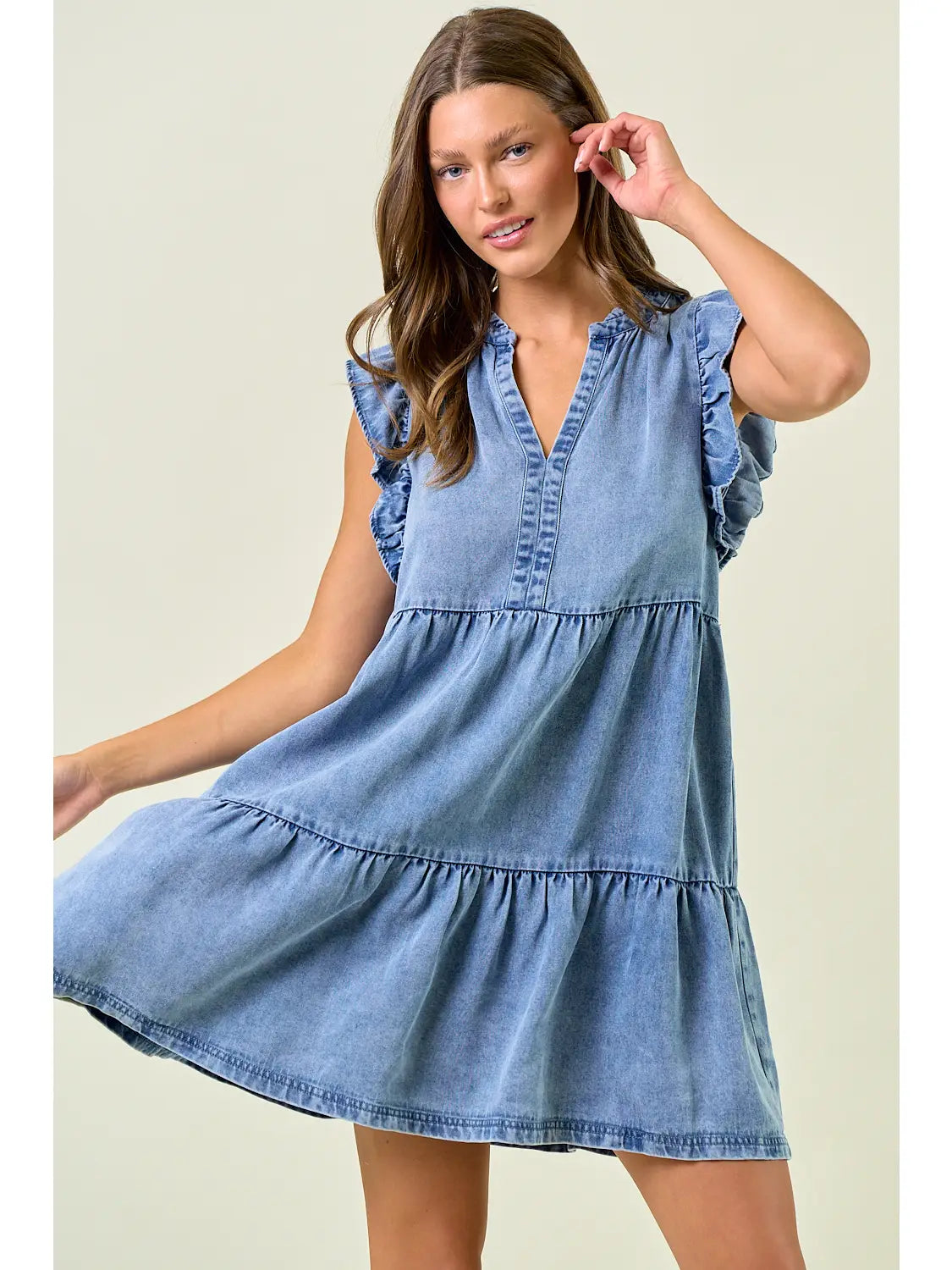 Tencel Ruffle Tiered Mini Dress