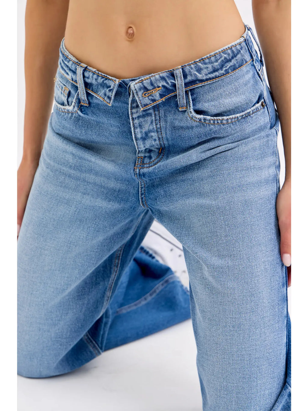 Folded Waistband Wide Leg Jean