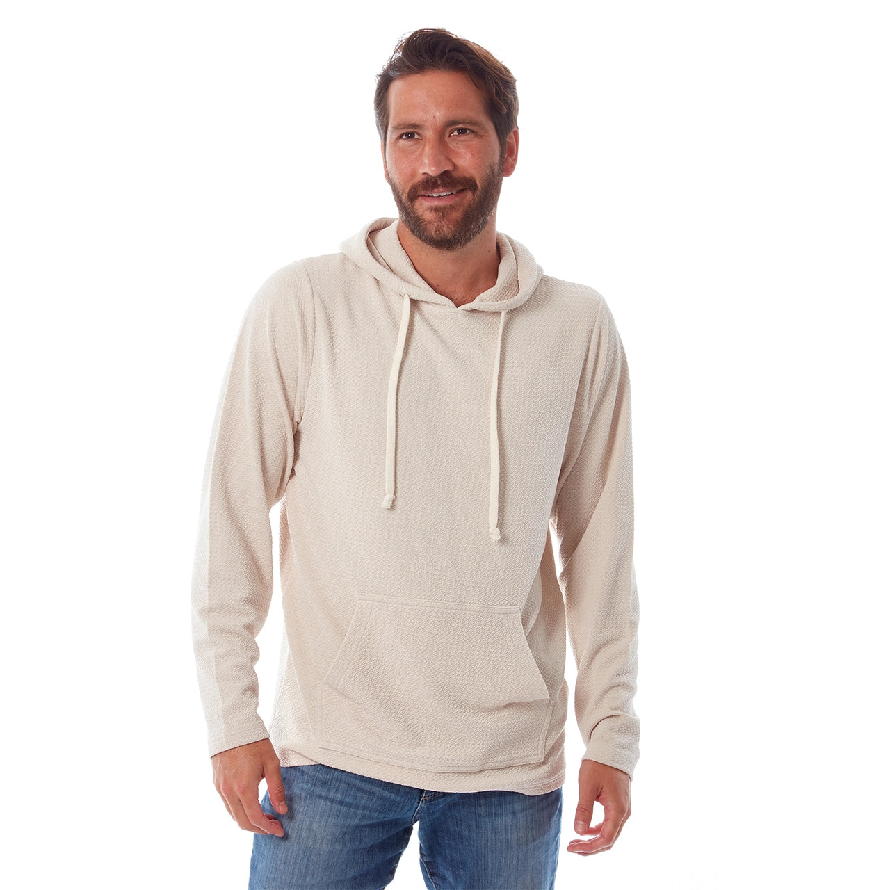 Textured Tonal Stretch Kangaroo Pocket Hoodie
