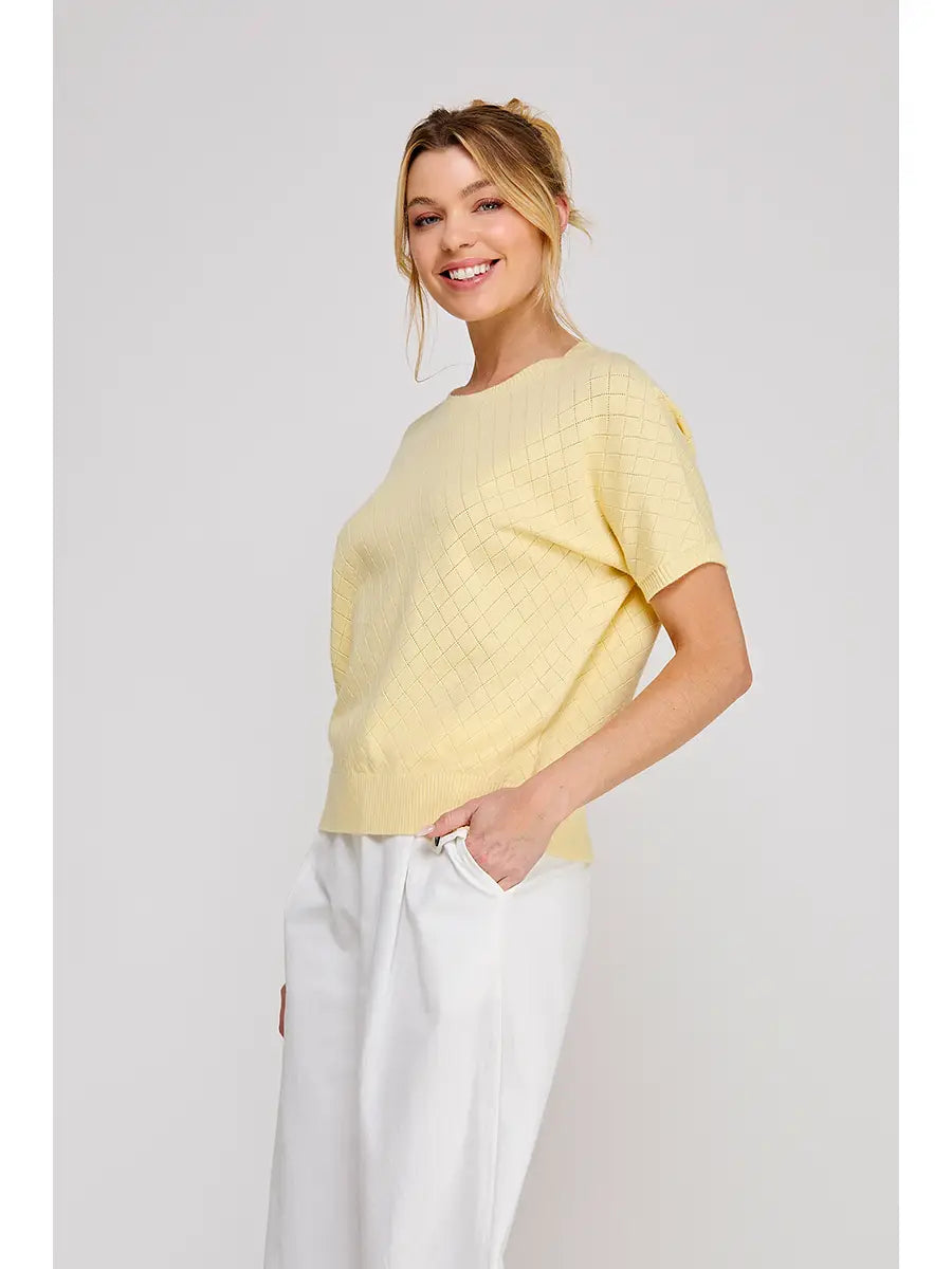Yellow Argyle Pointelle Top