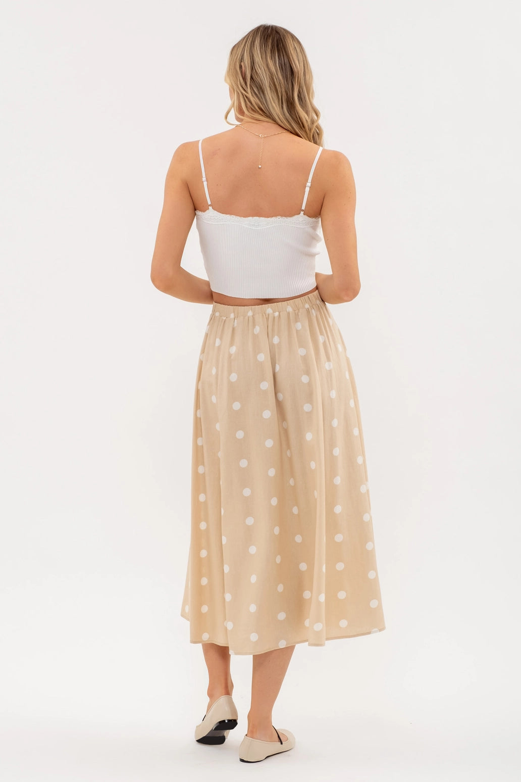 Polka Dot Button Down Midi Skirt