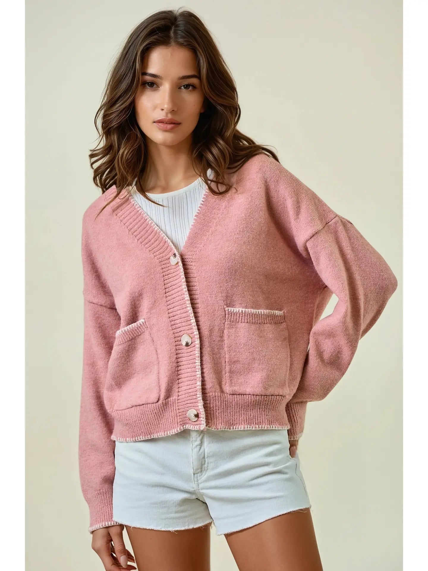 Contrast Blanket Stitch Sweater Cardigan