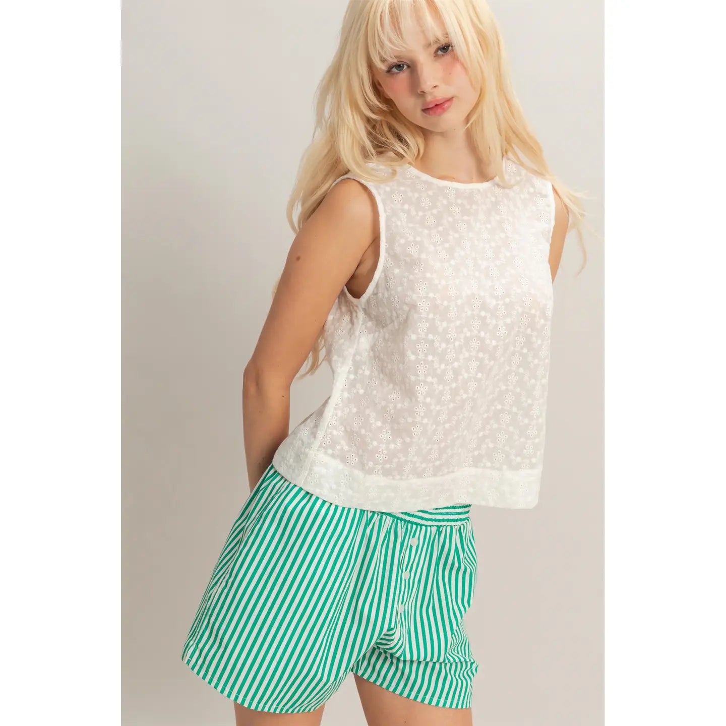 Cotton Eyelet Button Back