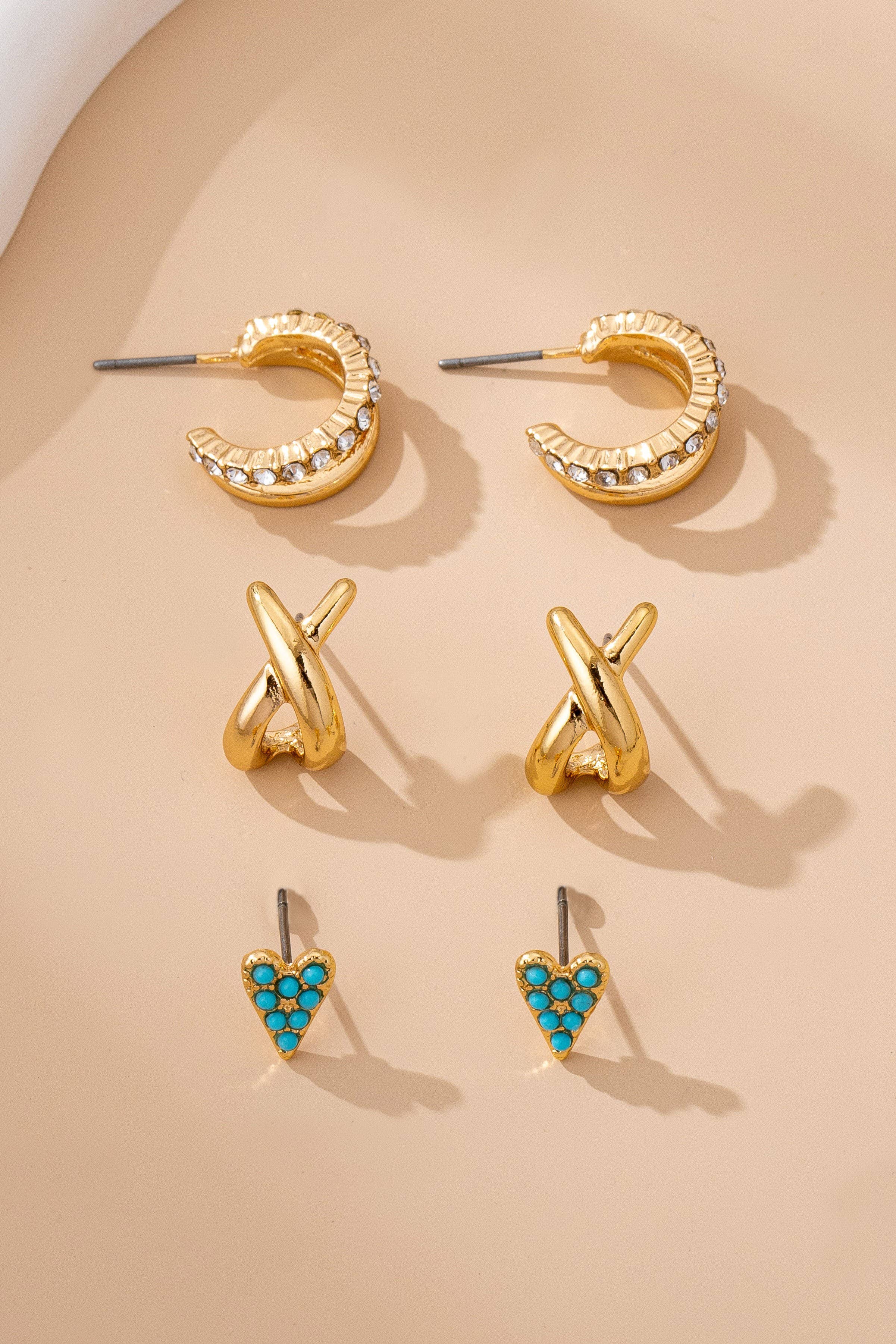 Turquoise & Crystal Mixed Earring Set