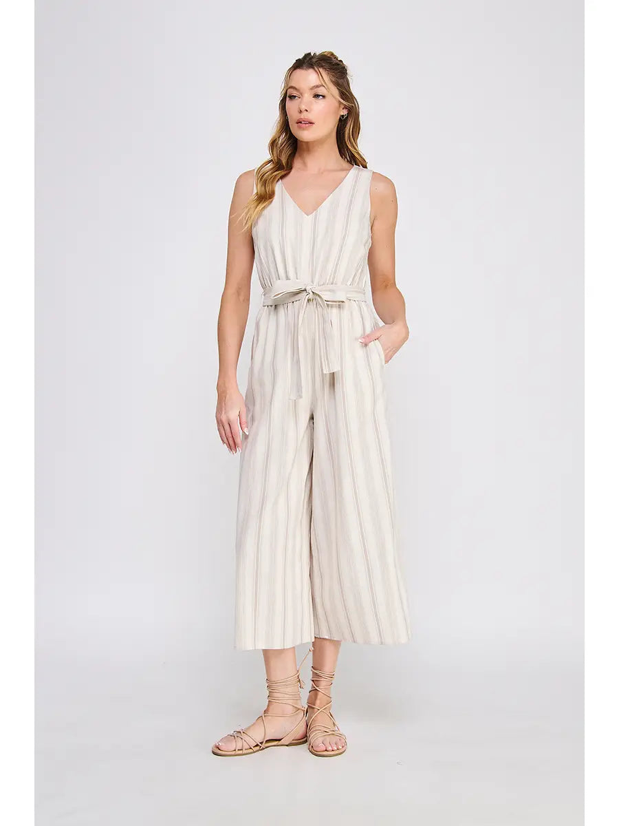 Striped Twill Jumpsuit