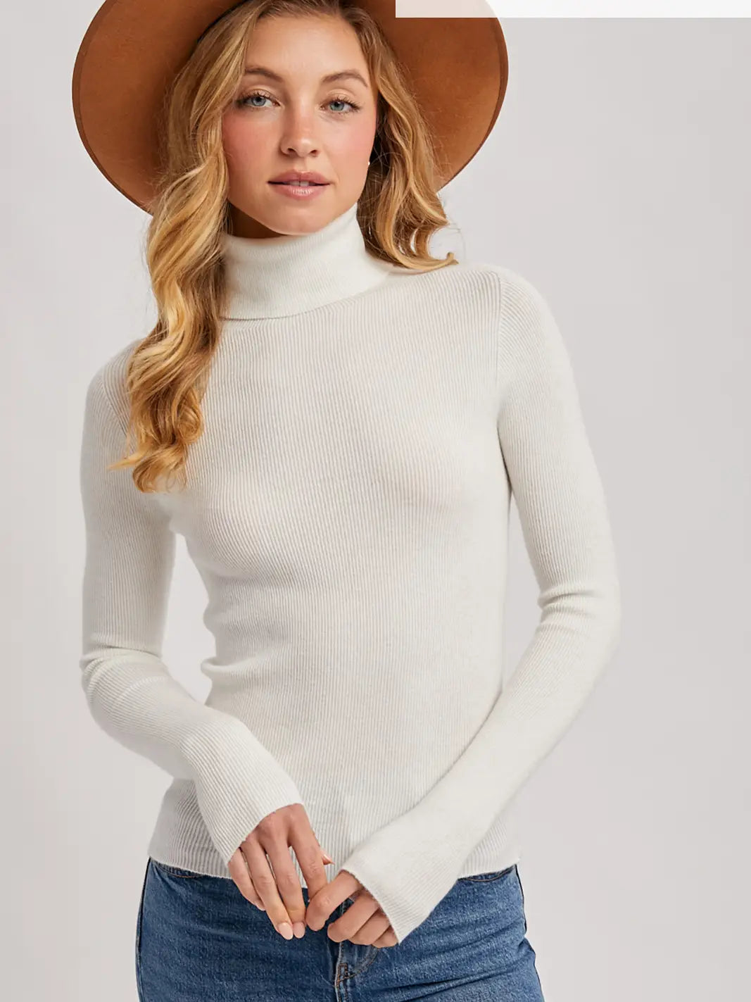 Wholegarment Turtle Neck Ribbed Knit Sweater
