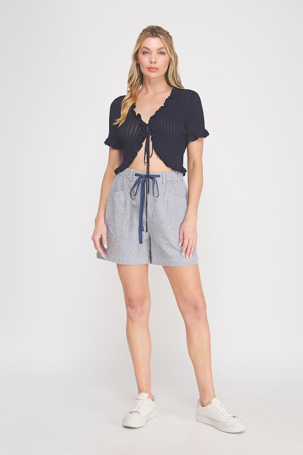 Navy Pointelle Tie Top