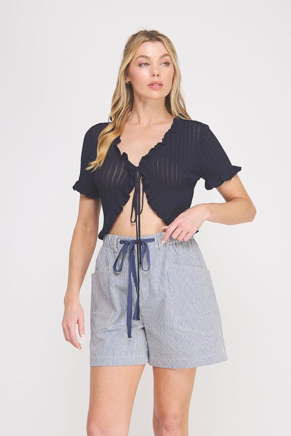 Navy Pointelle Tie Top