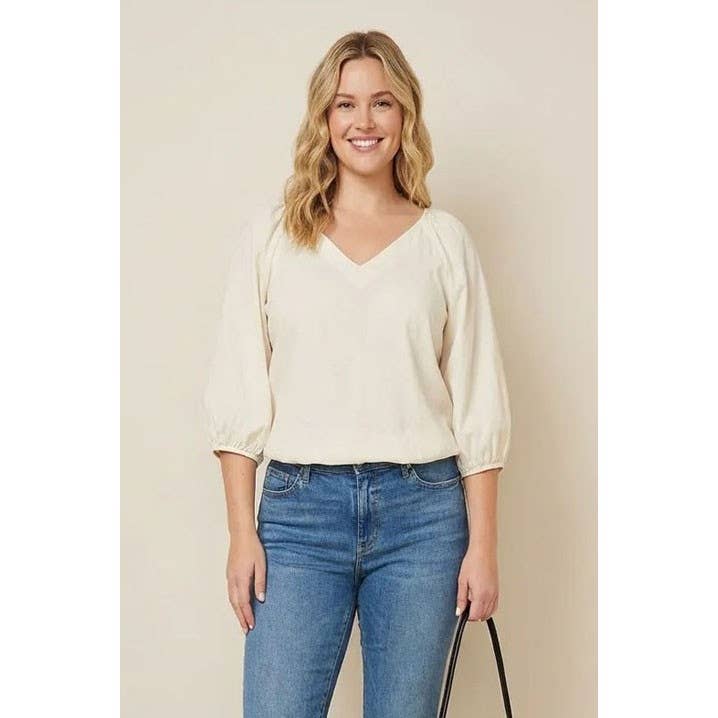 Puff Sleeve V-neck Blouse